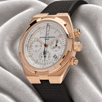Overseas Chronograph pink gold on brown rubber